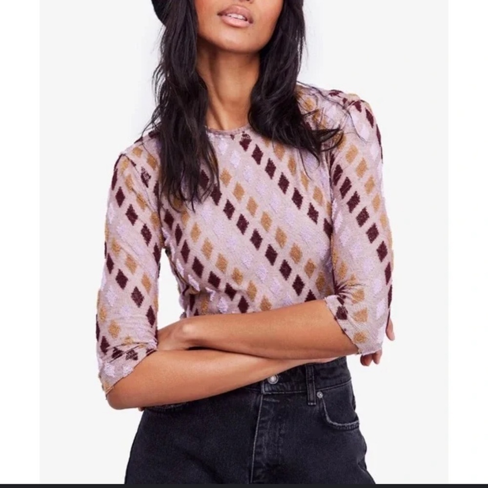 Free People Textured Crop Sleeve Top Medium.